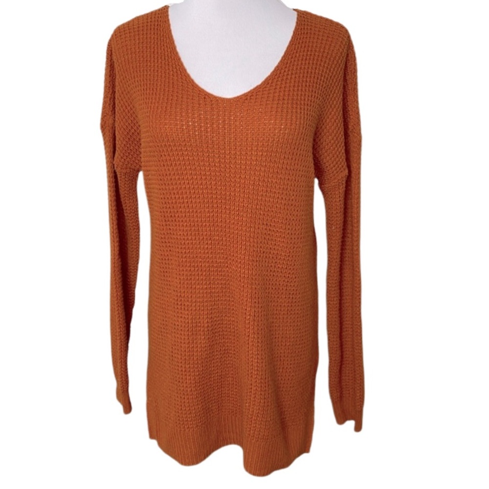 BP. Pumpkin Orange V-Neck Oversized Knit Sweater
